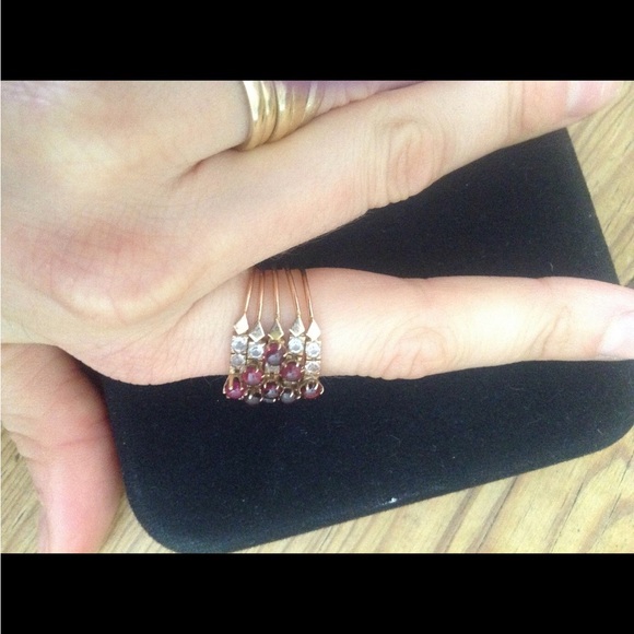 antique victorian 14k rose gold garnet and paste stones size 8 - Picture 5 of 5